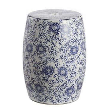 Lotus Blossom 17.5" Chinoiserie Ceramic Drum Garden Stool - JONATHAN Y